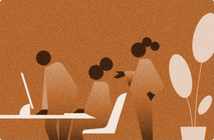 Nokia Project image, showing a blue illustration of people at desk in Nokia brand style